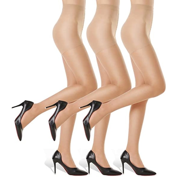 3 par Sheer Tights til kvinder - 20D Control Top Strømpebukser wit