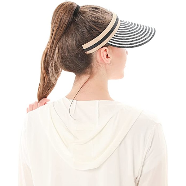 Kvinners store brem strand halm golf solhatt sommer caps（svart stripe