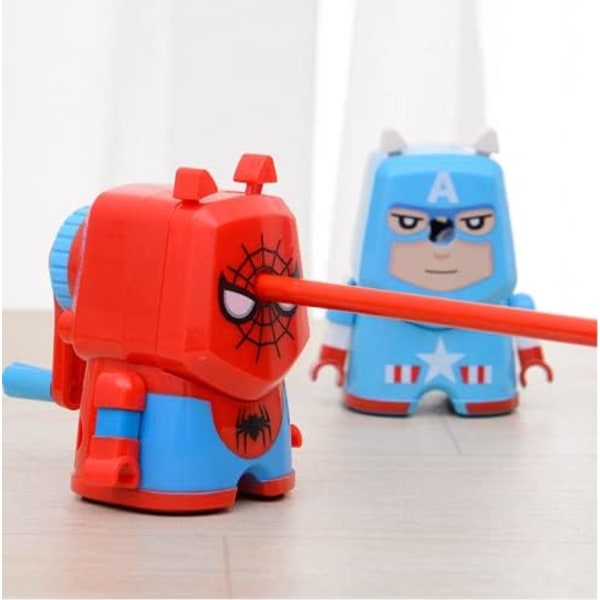 Luova sarjakuva kynän teroitin lapsille, Spiderman Batman kädessä pidettävä kynän teroitin lapsille, paras lahja opiskelijoille opettaa kynän jakamista manuaalisesti (sininen)
