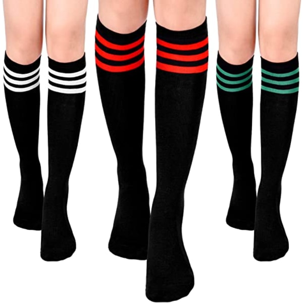 3 paria Kolme raidallista mustaa pohjaa Lasten sukat Naisten Reisi Korkea Soc