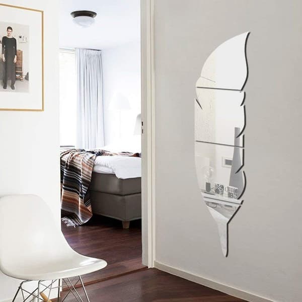 Luminous Feather Wall Sticker, Moderne 3D Dekorative Spejl Fjernelse