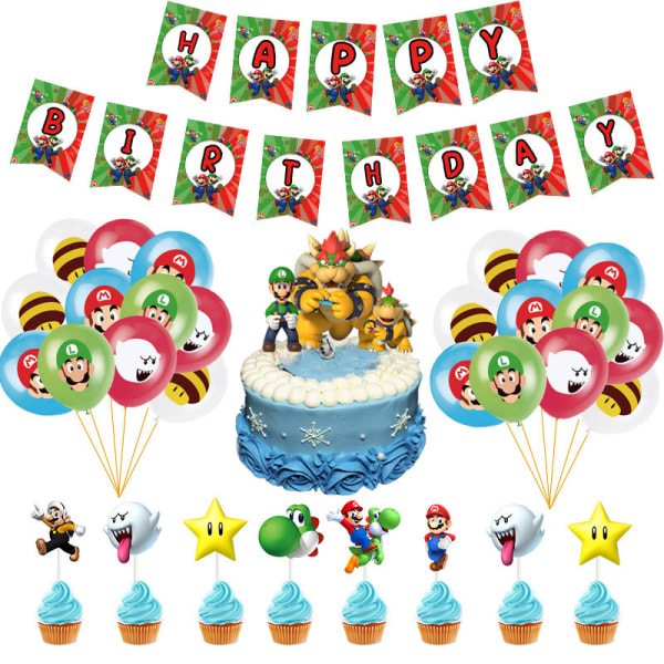 36kpl Mario pelin vetoliuskat Super Mario Mario -kakku lipuilla bal