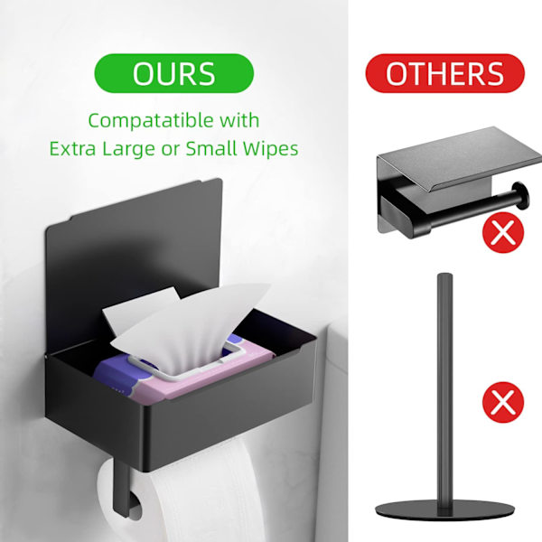 Toiletpapirholder, Mat Sort Servietboks, Opbevaringsboks, Stainle