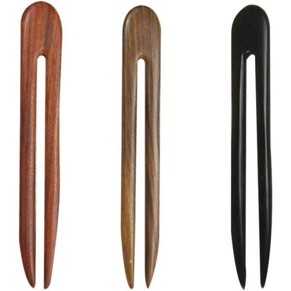 3 stk. U-formet hårpinne i tre, retro hårnål for kvinner (15 cm)