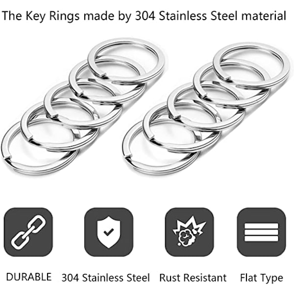 100 kpl Ruostumattomasta Teräksestä Valmistettuja Avaimenperiä, 25 mm Avaimenperät, Litteät Avaimenperät, Sopii Kaikenlaisille Avaimille, DIY, Käsityöt (Ruostumatto