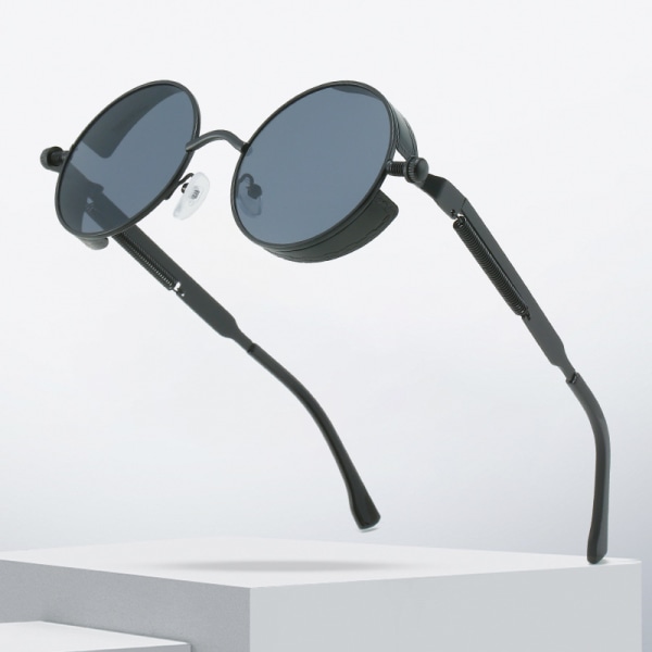 Polarisert rund retro metallramme Steandunk solbriller for menn a