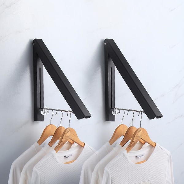 1Pack Infällbar garderobsstång - Väggmonterad klädställning - Svart