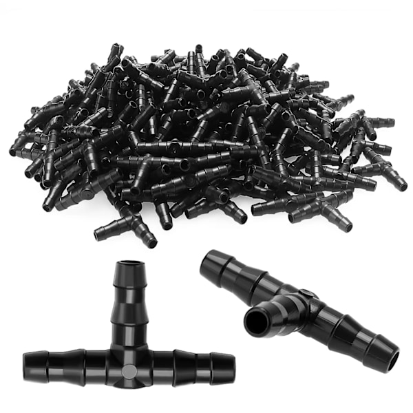 (190 Stykker) 4/7 mm Plast Tee Slangekobling, Barb T-kobling for Hagevanningsslange