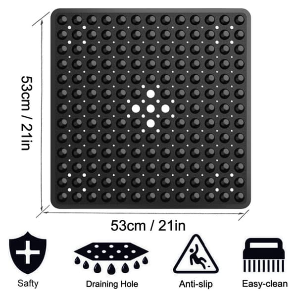 Anti-skimmel dræn badeværelsesmåtte - sort - 53*53cm - 1 stk