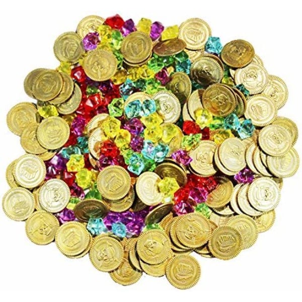 288 stykker til pirat guldmønter og pirat ædelsten smykker legesæt