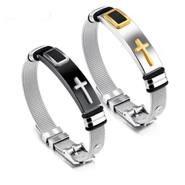 2 stk. Sorte Mode Mænds Titanium Stål Kors Justerbare Armbånd