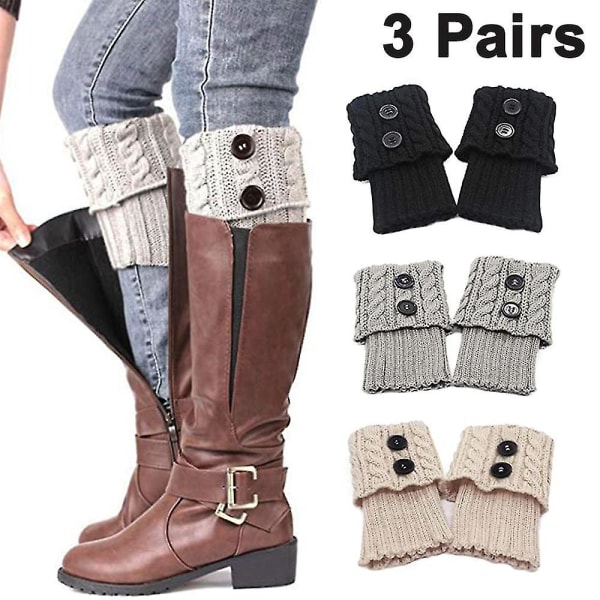 3 Pairs Womens Short Boots Socks Crochet Knitted Boot Cuffs Leg W