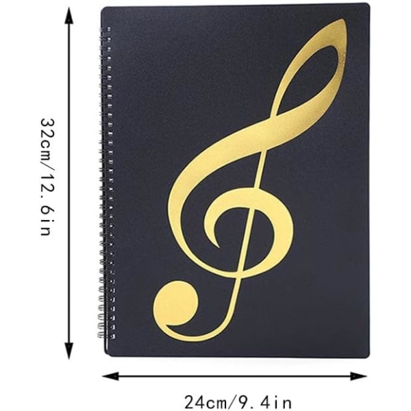 40-sidig notställ - A4-format - Plast - Fällbar - Vattentät - Med innerficka för noter - För piano, gitarr och fiol