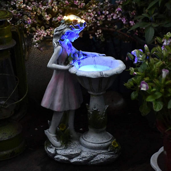 Hagedekorasjon - Stor solcellelampe - Hage - Blomsterfe - Ga
