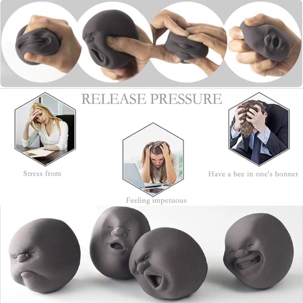 Morsom ansikts-emosjonsball (svart, trykkende), gadget-stressklem
