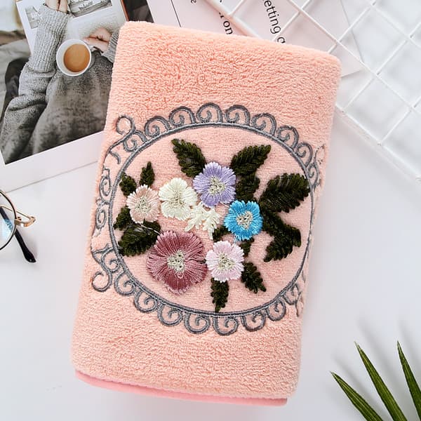 4-pack högdensitet varpstickad korall sammet blommor broderade handdukar