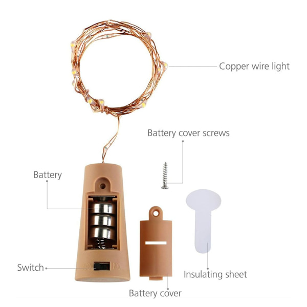 6-pack, 20 LED Flaskor Ljus Fairy String LED Ljus (lila)