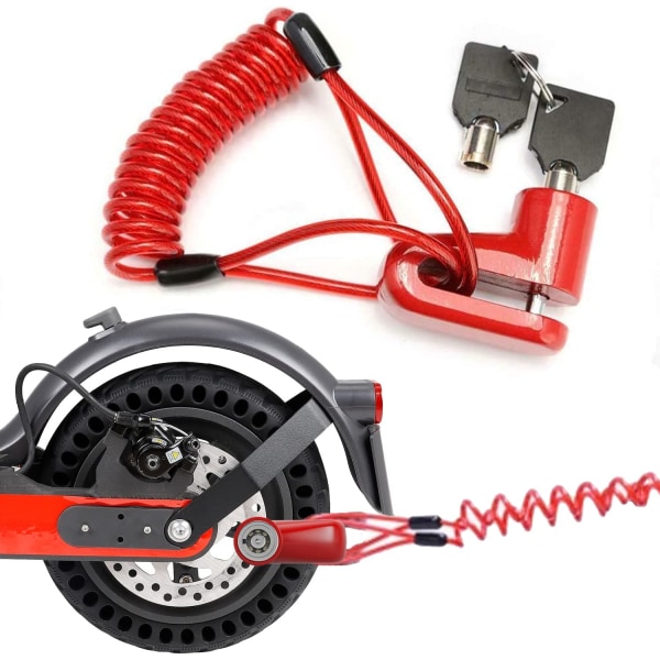Rød - elektrisk scooterlås, tilbehørs hængelås, skivelås + 1,2m