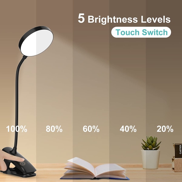 Trådløs LED-bordlampe, 5-farger og 5-dimbar berøringsfølsom