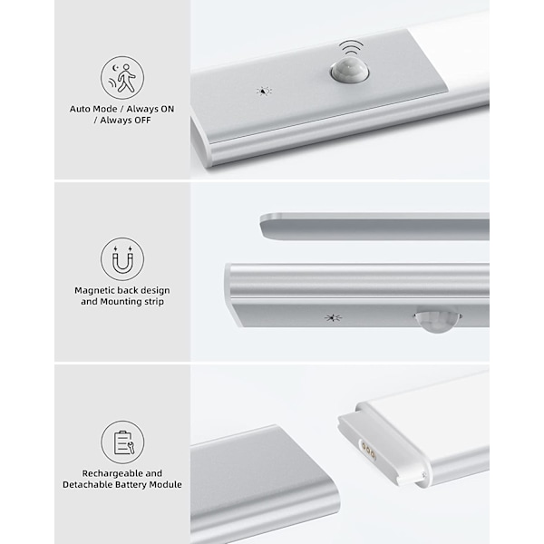 40cm Rörelsesensor Silver LED-skåpsbelysning, LED-köksskåp