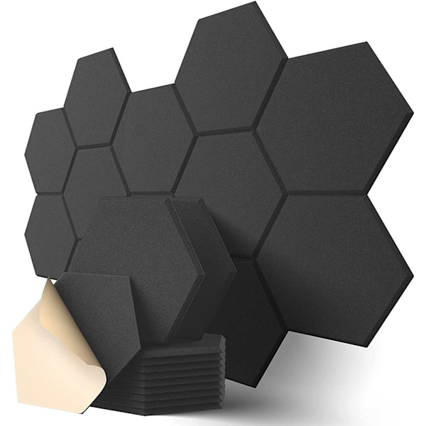 Svart självhäftande hexagonal akustik, 12-pack högdensitets Aco
