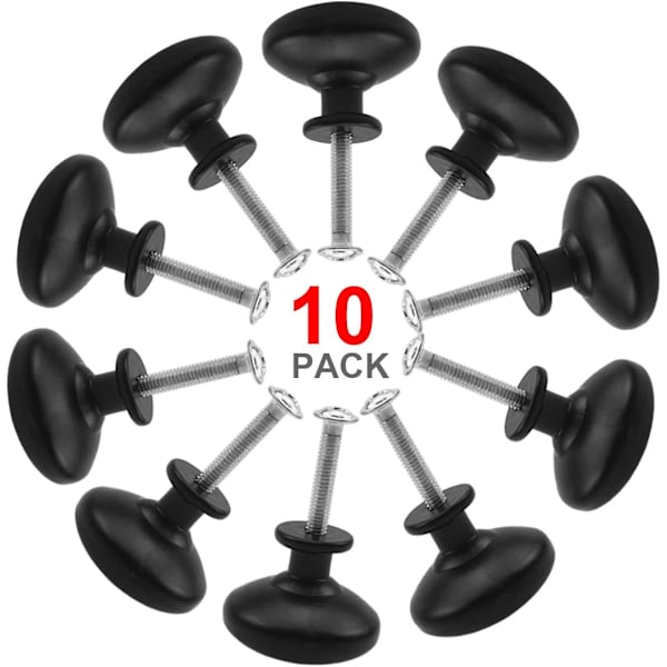 10 stk. sorte skuffedørhåndtak, 30 mm møbelknott, enkel rund