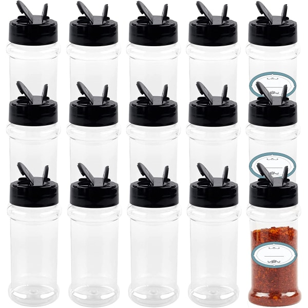 Kryddburk 14 Pack 3 oz klara plastkryddburkar med Shaker Li