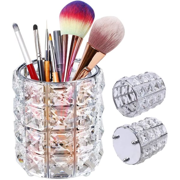 Sølv krystal makeup opbevaringsboks, rund makeup børste opbevaring bo