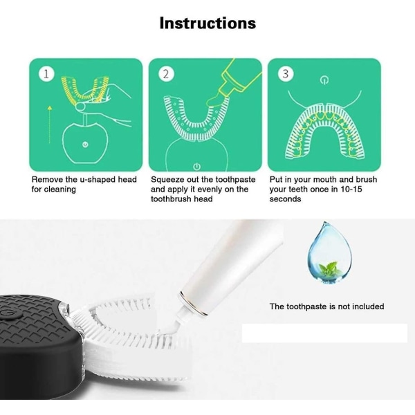 U-formet elektrisk tannbørste 360° automatisk tannbru (svart) ab06 | Fyndiq