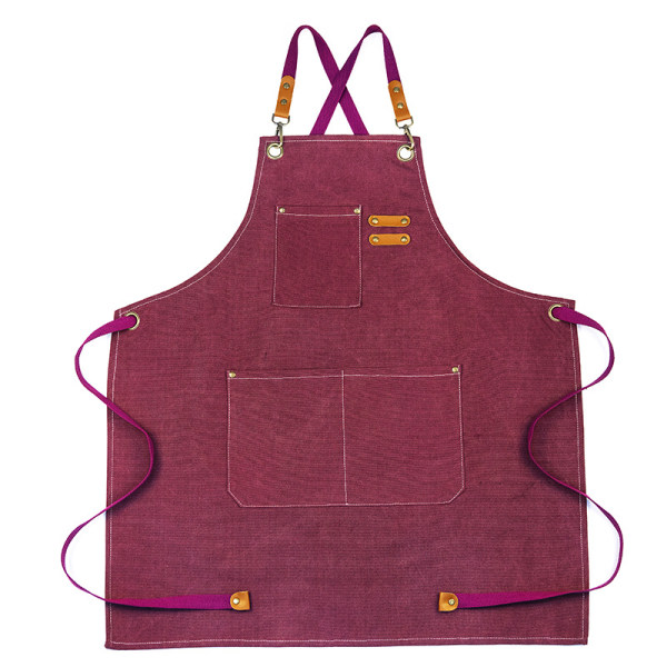 (Red) Cowboy Apron with Pockets for Hairdresser, Painter, Gardene