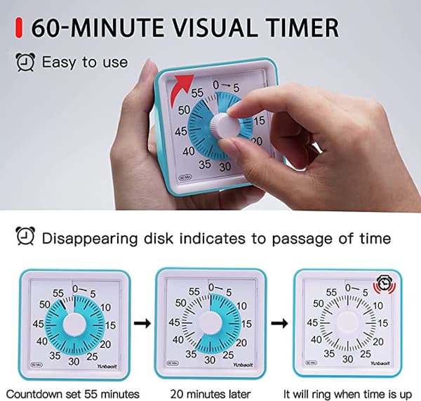 Visuell analog timer, stille nedtelling, tidsstyringsverktøy for