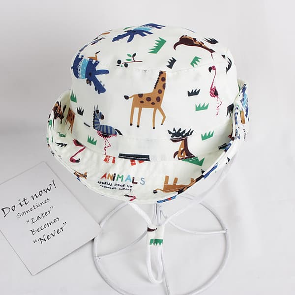 50cm Barnmössa Anti-UV Solhatt Djurtryck Bomull Vikbar