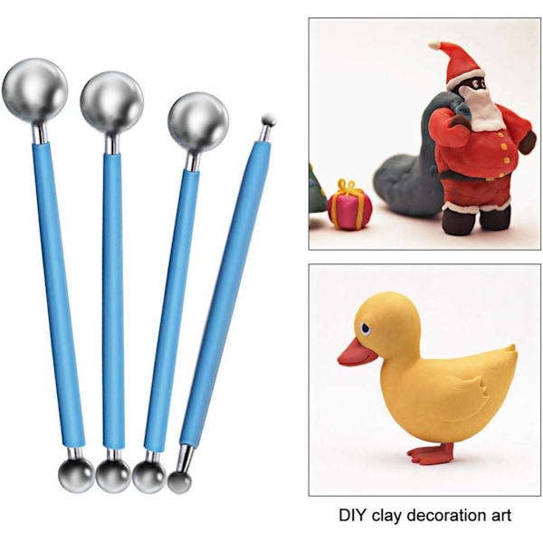 4 STK. (Blå) Kugle Stylus Sæt, Ler Keramik Dukke Skulptur Værktøj, Prægning Mønster Blomster Udskæring Modellering Tilbehør