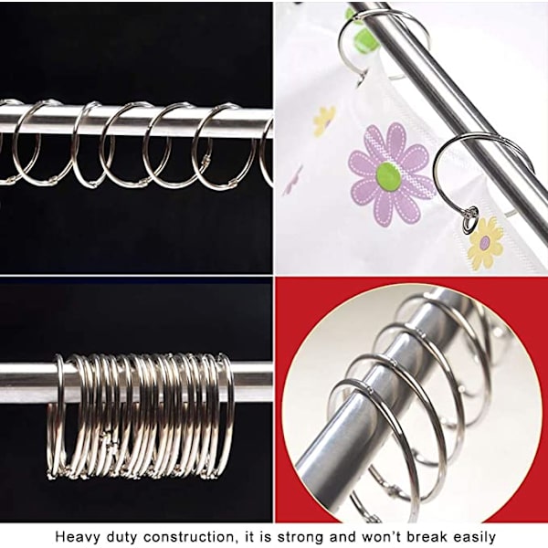 20 kpl (20 mm) metalliset suihkuverhon renkaat, helppo avata ja sulkea B
