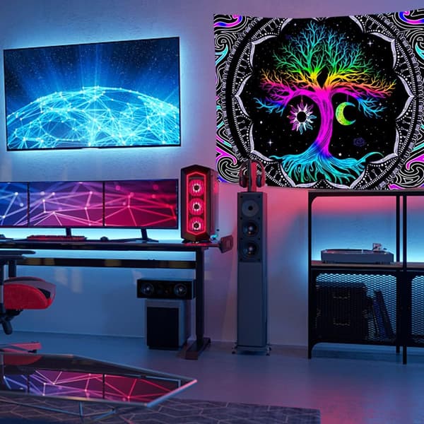 Mån- och solmönster väggbonader Livets träd UV-fluorescens