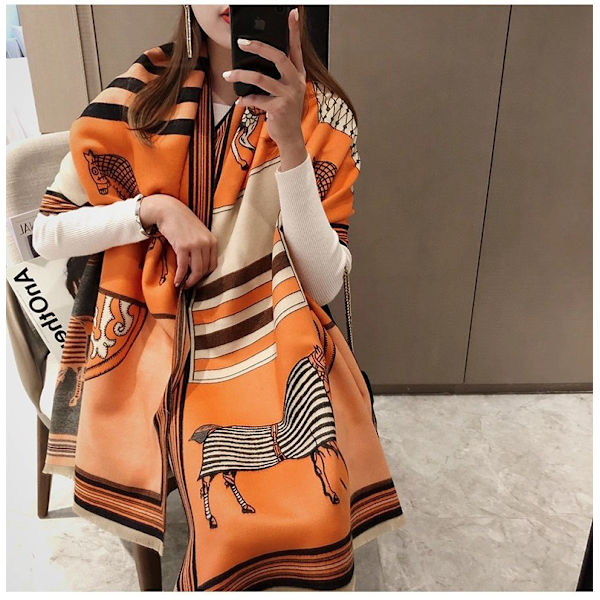 Vinter Pashmina Sjal Skjerf for Kvinner Lang Stor Tykk Varm Reversibel Skjerf (oransje)