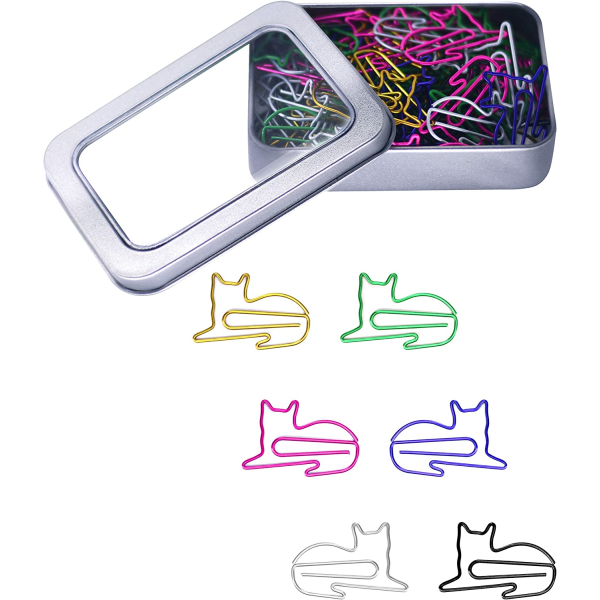 50 Paper Clips (Cat) Adorable Bookmark Paper Clips in Animal Sha