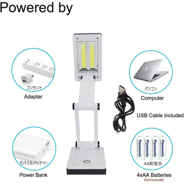 Sammenfoldelig bærbar trådløs USB genopladelig bordlampe, 3 tilstande