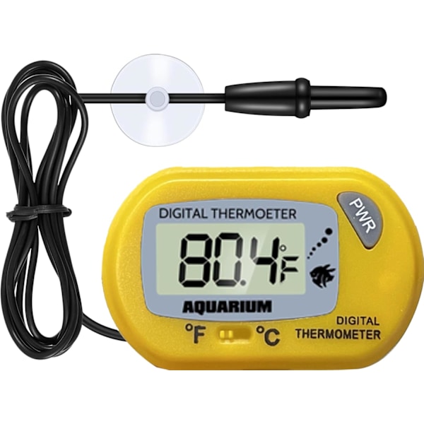 Akvarium Termometer gul - LCD Digitalt Akvarium Termometer med Sugekopp og Immersion Probe for Akvarium, Terrarium