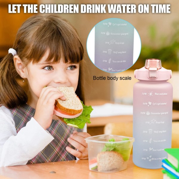 (Lyserød). - 2 liters vandflaske, BPA fri, med motiverende tid m