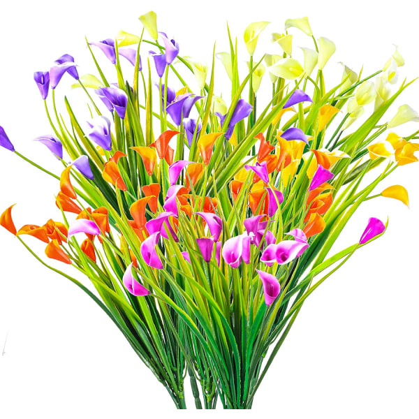 6 STK kunstige blomster, UV-resistente plastik silkeblomster, falske
