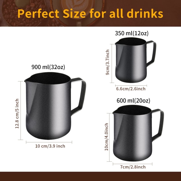 Melkeglass i rustfritt stål 600 ml (20 oz) for cappuccino og lat