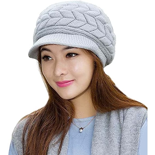 Dames Vinter Beanie Hat Varm Strikket Slouchy Uld Huer Cap med