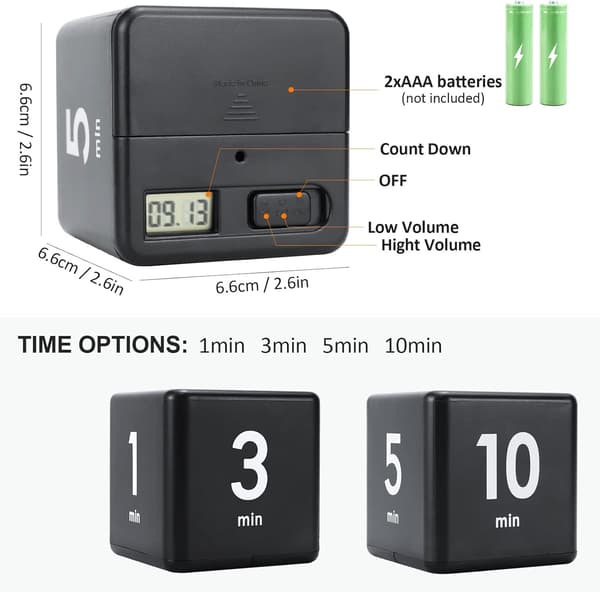 Rubiks Cube Timer-sort, 1-3-5-10 minutter