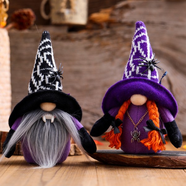 2stk Lilla+sort Dværgdekoration Halloween Festdekoration Ha
