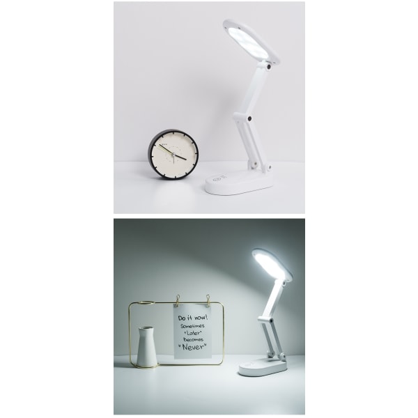 Rosa LED-bordslampe med sammenleggbar design, to moduser og tre-farget dimming