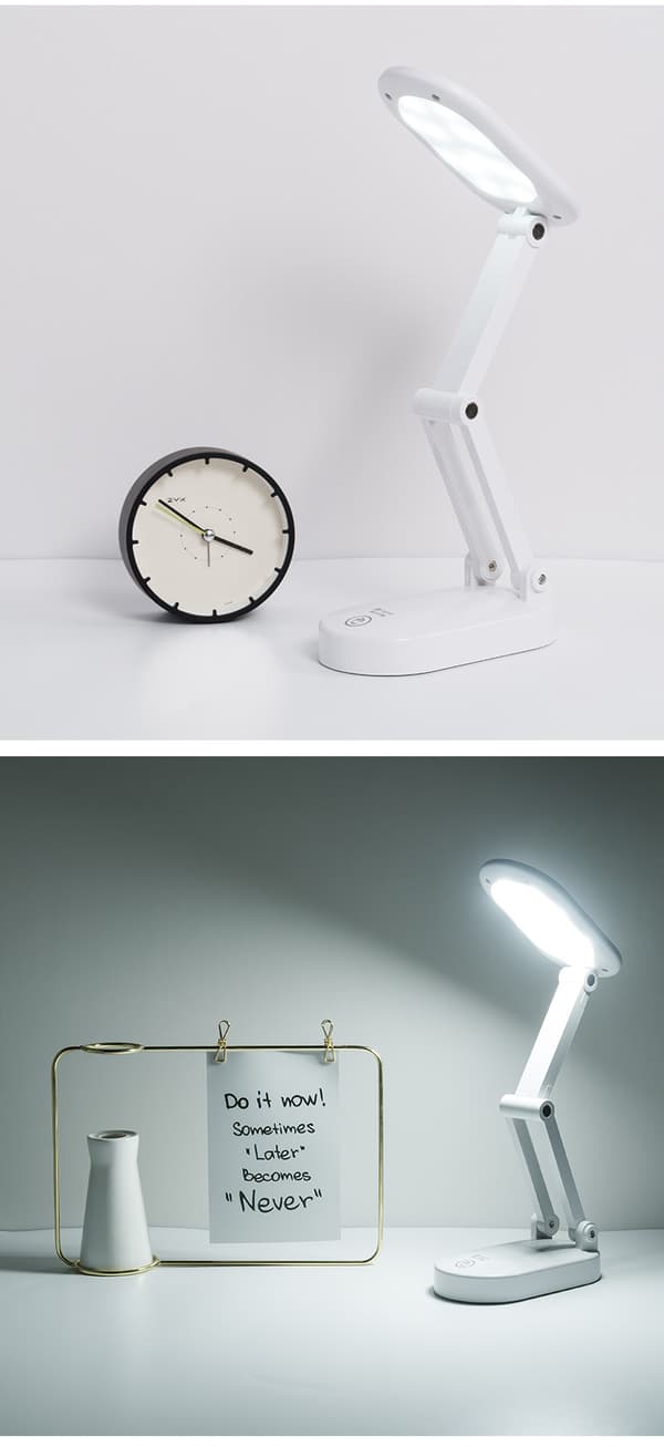 Vit LED Fällbar Bordslampa Dubbelläge Dimbar Trefärgsljus