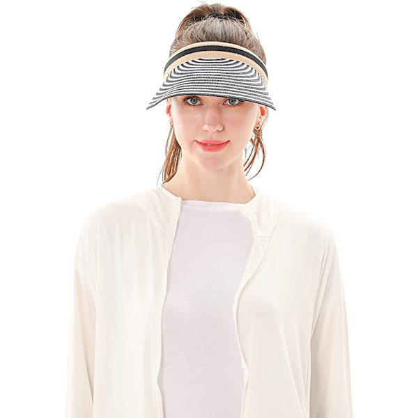 Kvinners store brem strand halm golf solhatt sommer caps（svart stripe