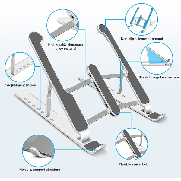 Vit - Laptopstativ, justerbart laptopstativ, tillverkat av plast,