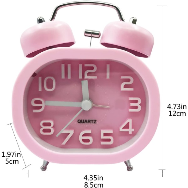 Pink Retro vækkeur Analog Quartz Alarm Clock Silent Non-Tick